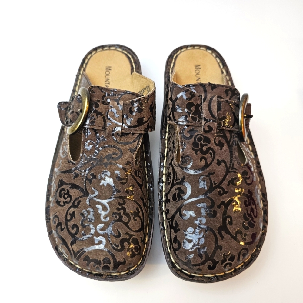 Mountain Sole Women's Shoes Clog Mule Leather Arabesque Relief Design Sz 5.5